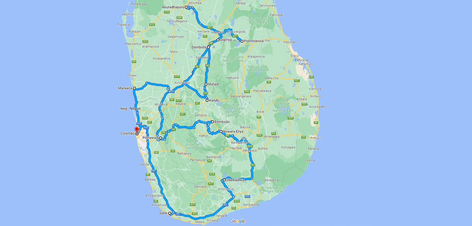 Sri Lanka: carte du circuit