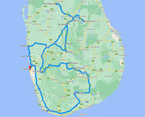 Sri-Lanka: carte du circuit